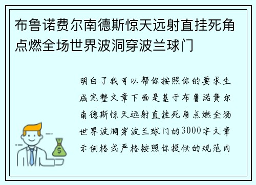 布鲁诺费尔南德斯惊天远射直挂死角点燃全场世界波洞穿波兰球门